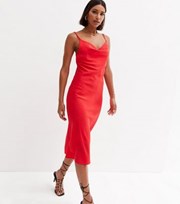 New Look Red Jacquard Satin Cowl Neck Midi Slip Dress